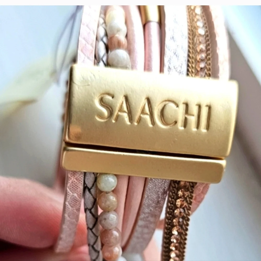 SAACHI Santa Monica Braided Leather Bracelet Opulent Stone  NWT